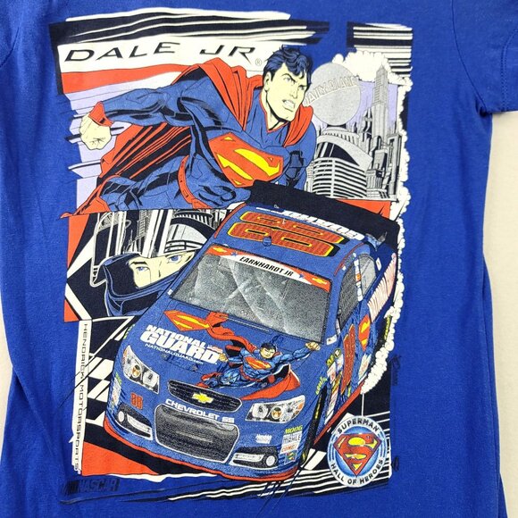 Dale Jr Superman NASCAR Graphic Tee XS Chase Authentic Blue National Guard Women - Picture 4 of 8
